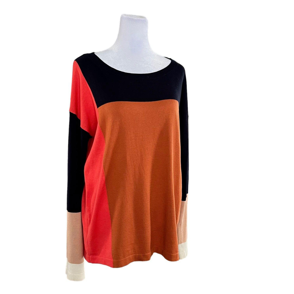 Ann Taylor Navy Rust Silk Colorblock Crewneck Sweater Size Medium